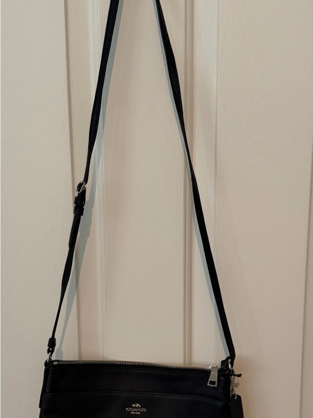 Coach Black Leather Slim Crossbody with Silver Hardware- note imperfection